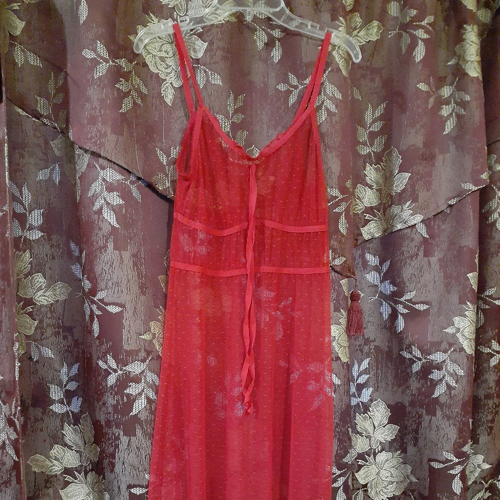 Donna L'oren Stretchy Mesh Sheer Red Night Slip Sleeping Gown Nightie size S